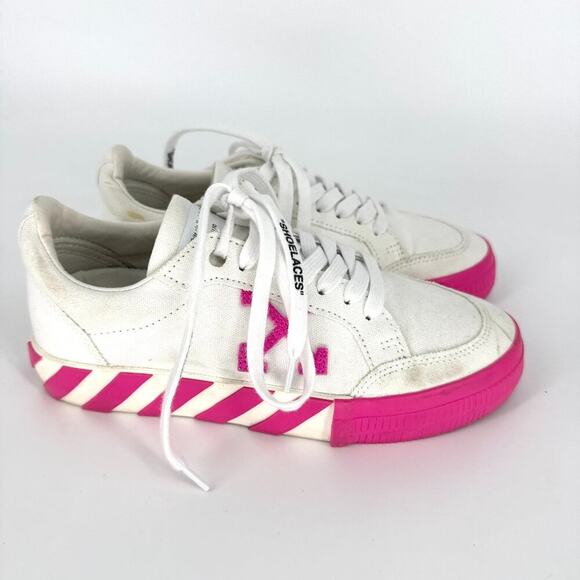 Off-White c/o Virgil Abloh Vulc White Pink Low Top Sneakers Size 38 - Picture 1 of 11